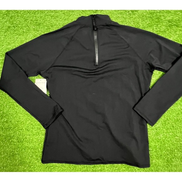 Womens NWT $90  Black Garnet Hill Zip Neck‎ Long Sleeve Swim Shirt/Rash Guard LG - Picture 2 of 6